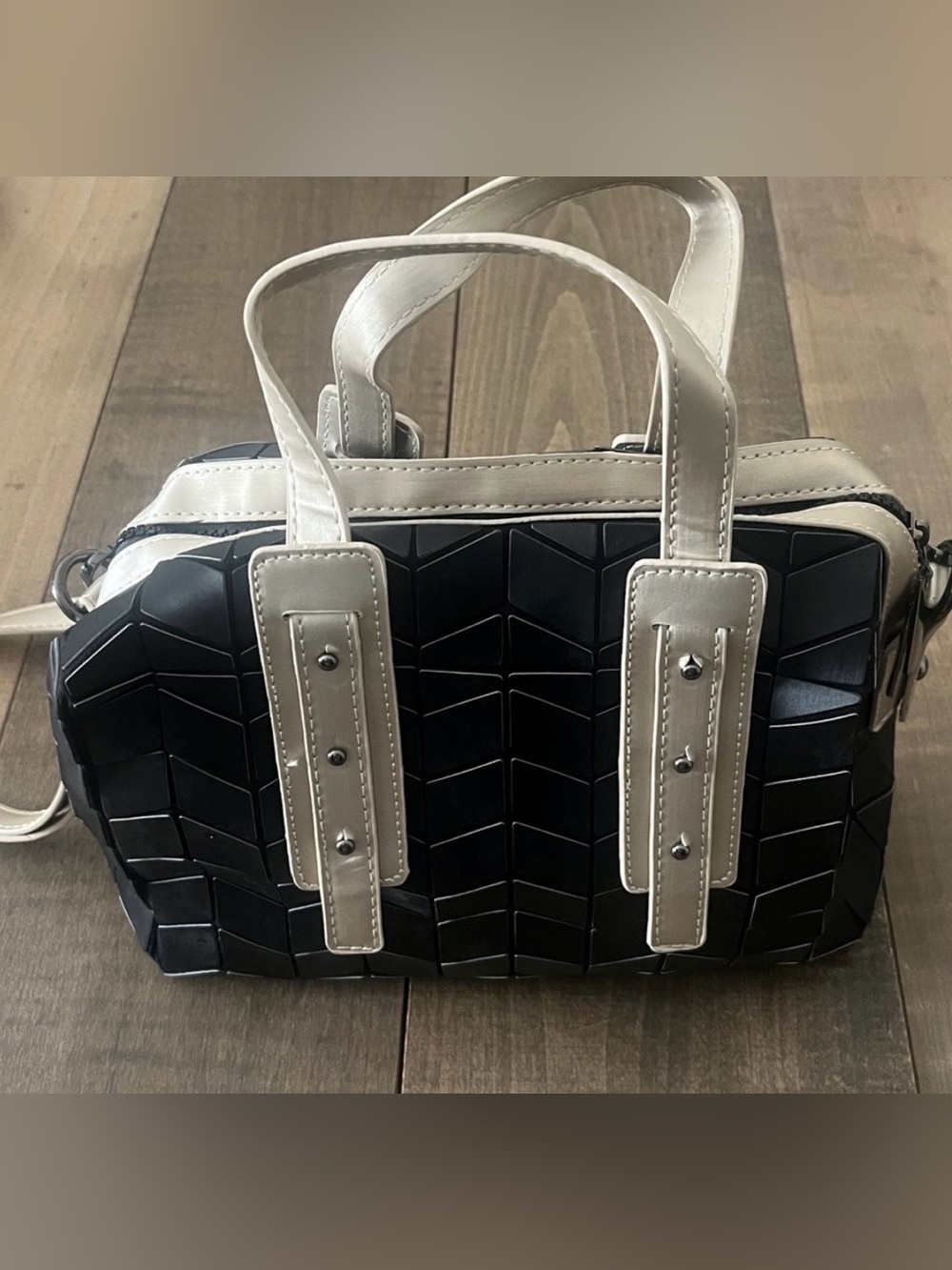 Patrizia Luca Geometric Black and Off-White Top Handle Bag
